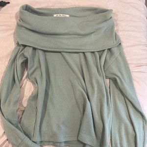 Free People Off the Shoulder Hazy Heart Thermal Long-sleeve Top, Green
